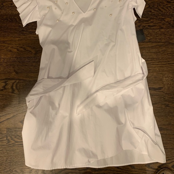 Zara White belted frilled T-shirt Dress with Pearls NWT size medium - Picture 5 of 7